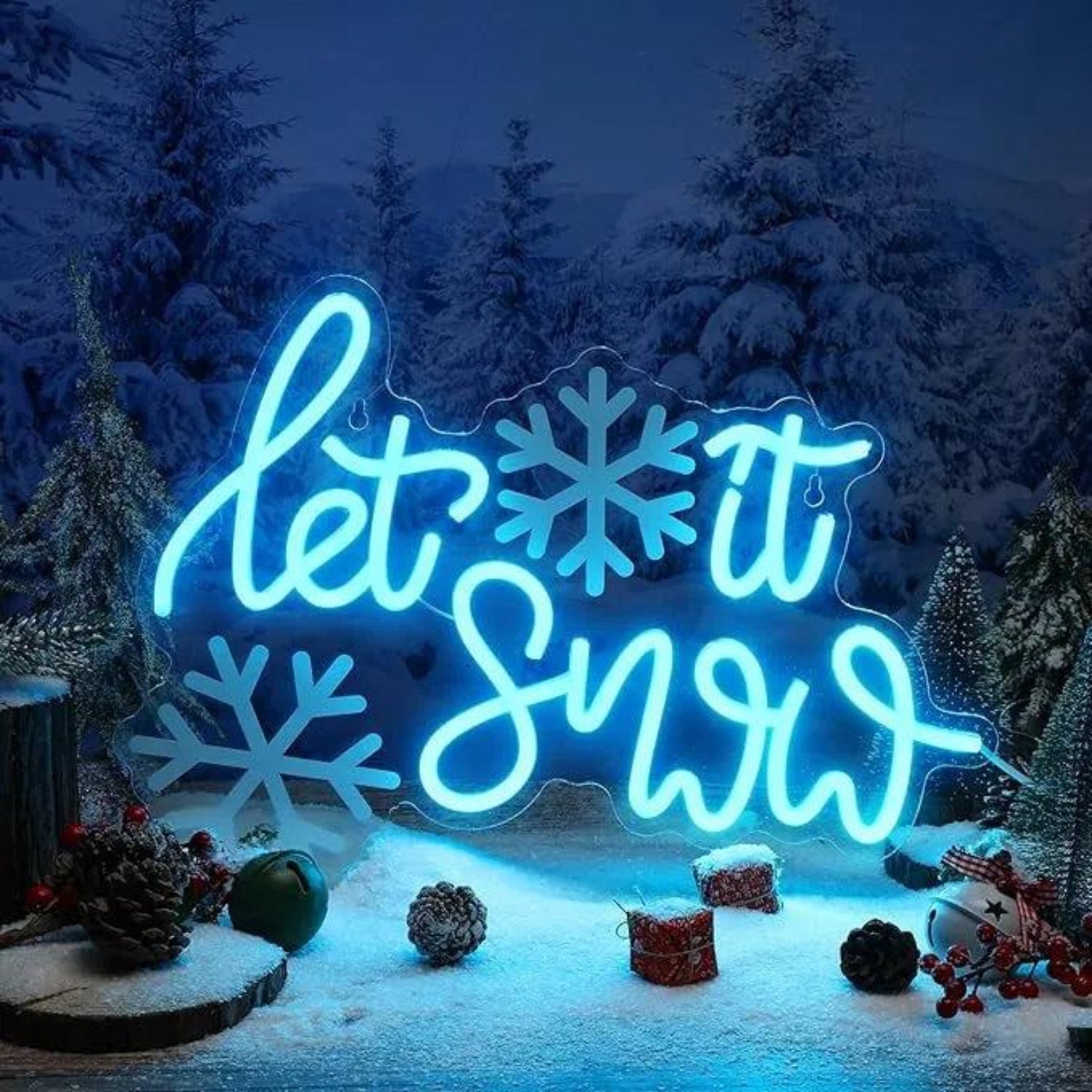 Let It Snow Snowflake Blue LED Neon Sign for Christmas Winter Decor | Shineneon