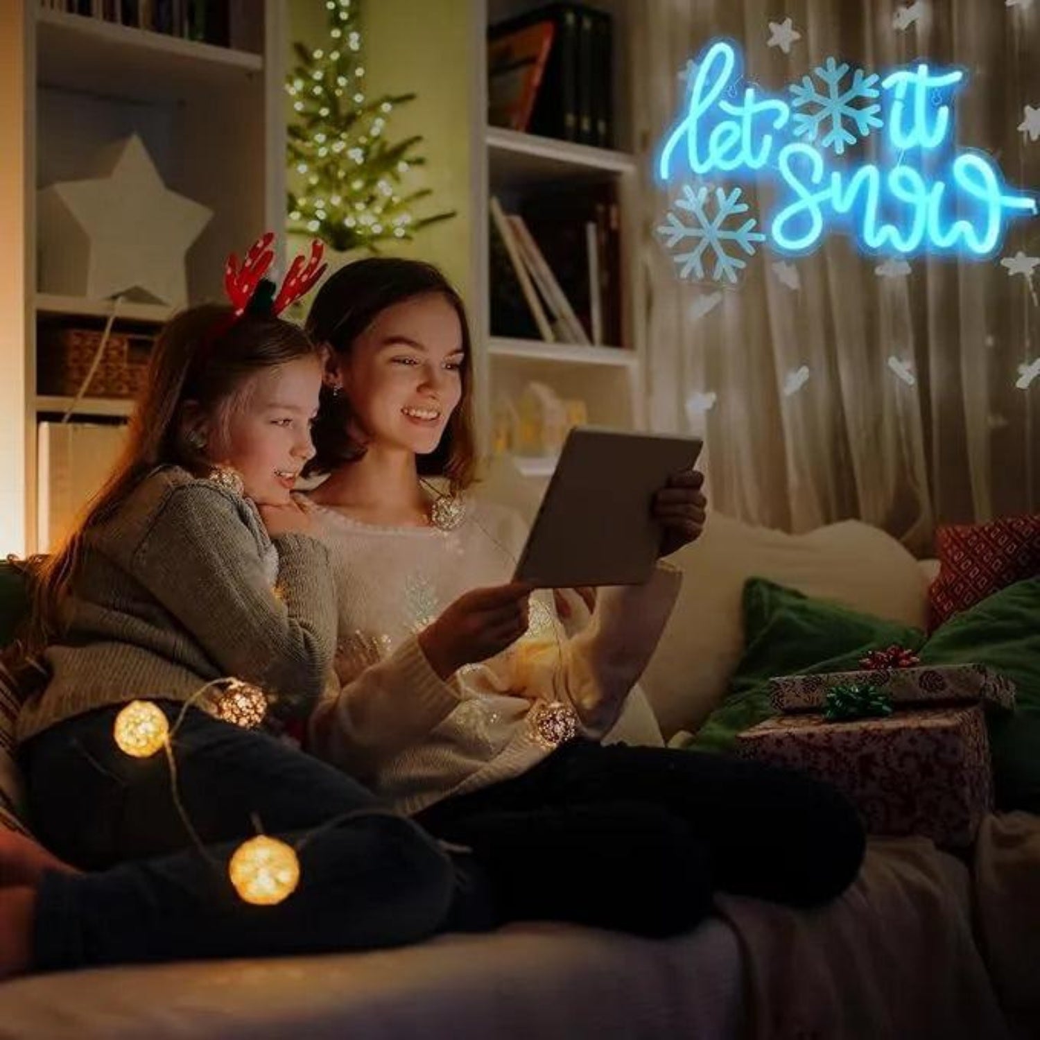 Let It Snow Snowflake Blue LED Neon Sign for Christmas Winter Decor | Shineneon