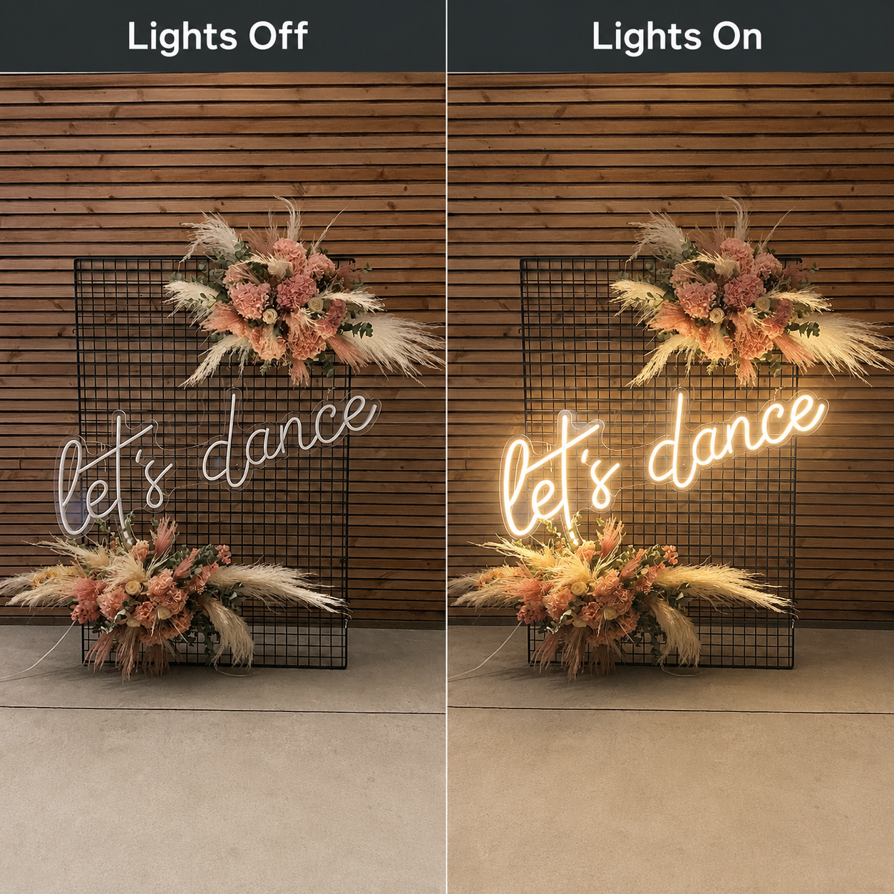 Let S Dance LED Neon Sign - 06 Day Night Comparison