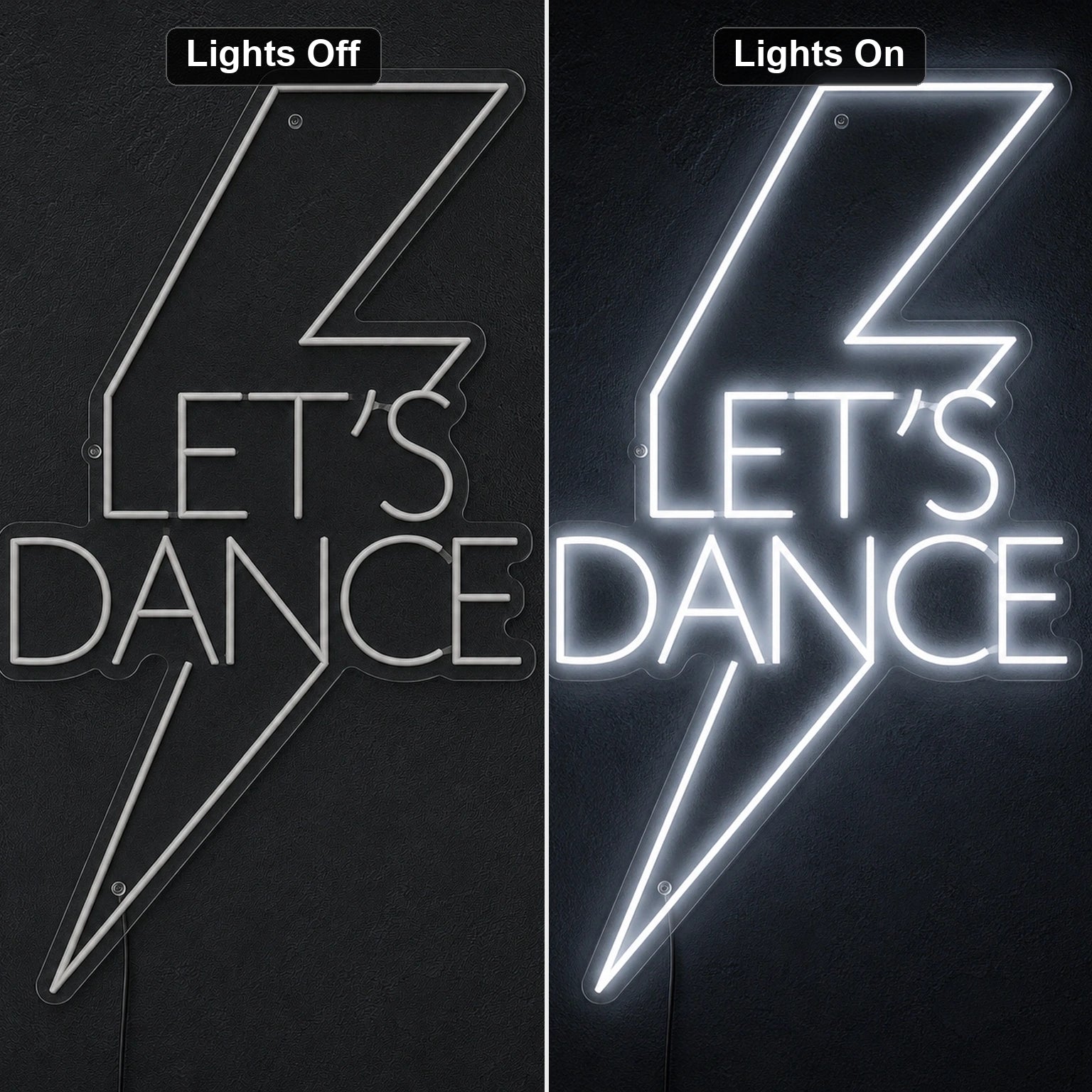 Let S Dance Shop Wall Decor LED Neon Sign day and night comparison