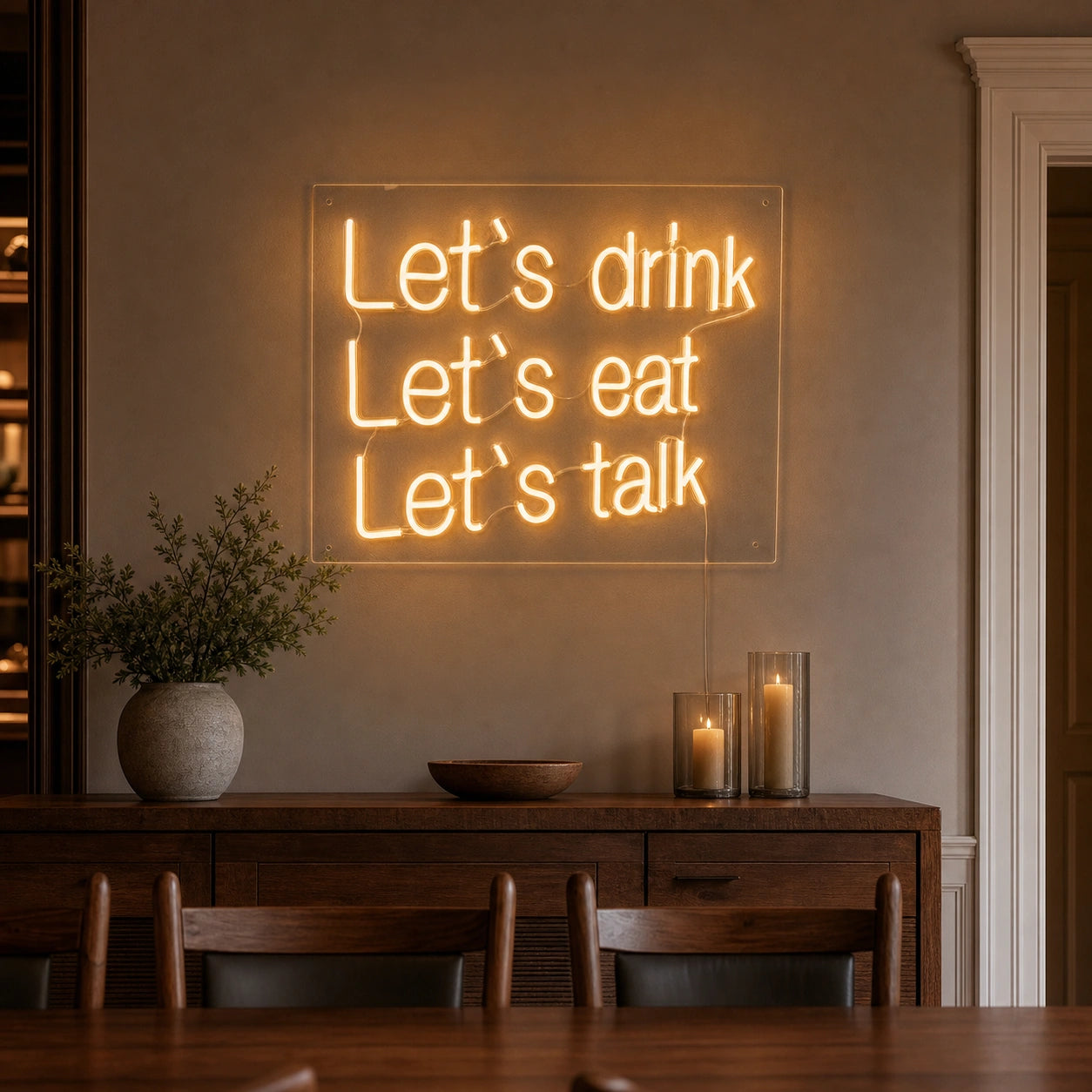 Let S Drink Lets Eat Talk LED Neon Sign Home Garage Wall Decoration size image