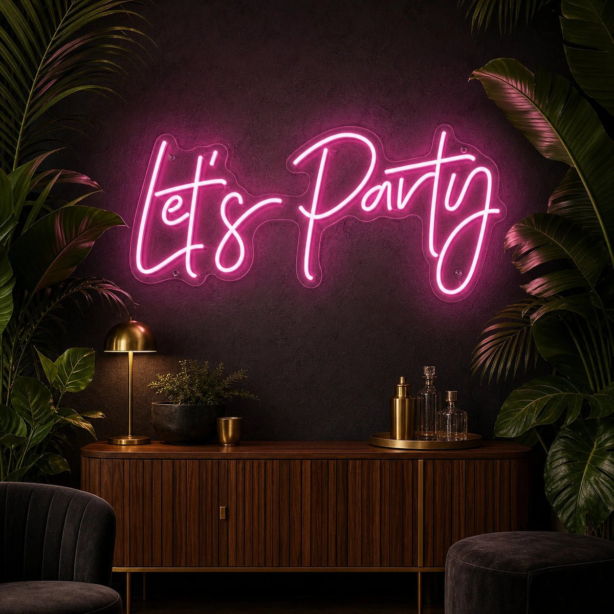 Let S Party Surrounded By Greenery LED Neon Sign - Shineneon