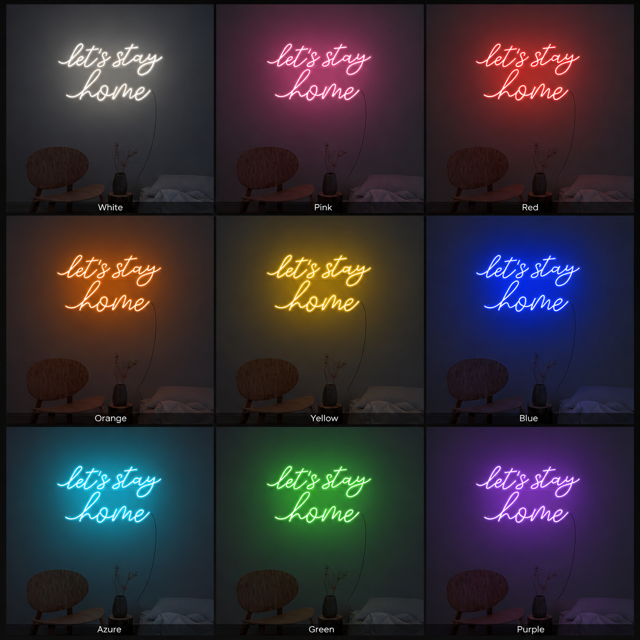 Let S Stay Home Wall Decor LED Neon Sign - 05 Color Grid