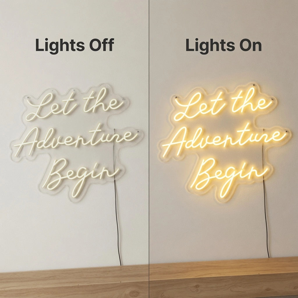 Let The Adventure Begin LED Neon Sign - 06 Day Night Comparison