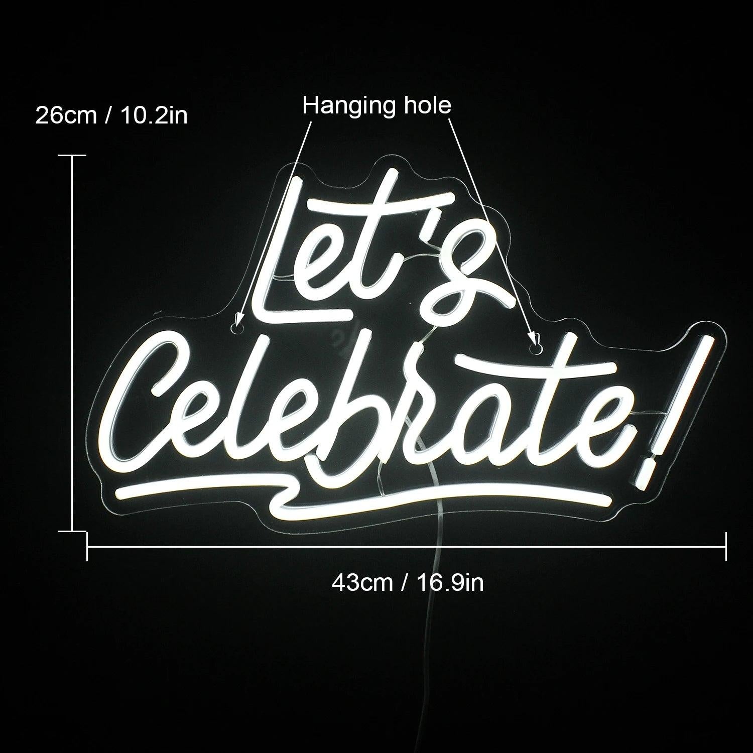 Lets Celebrate Led Neon Sign White Script Light Indoor Party Decor - Shineneon