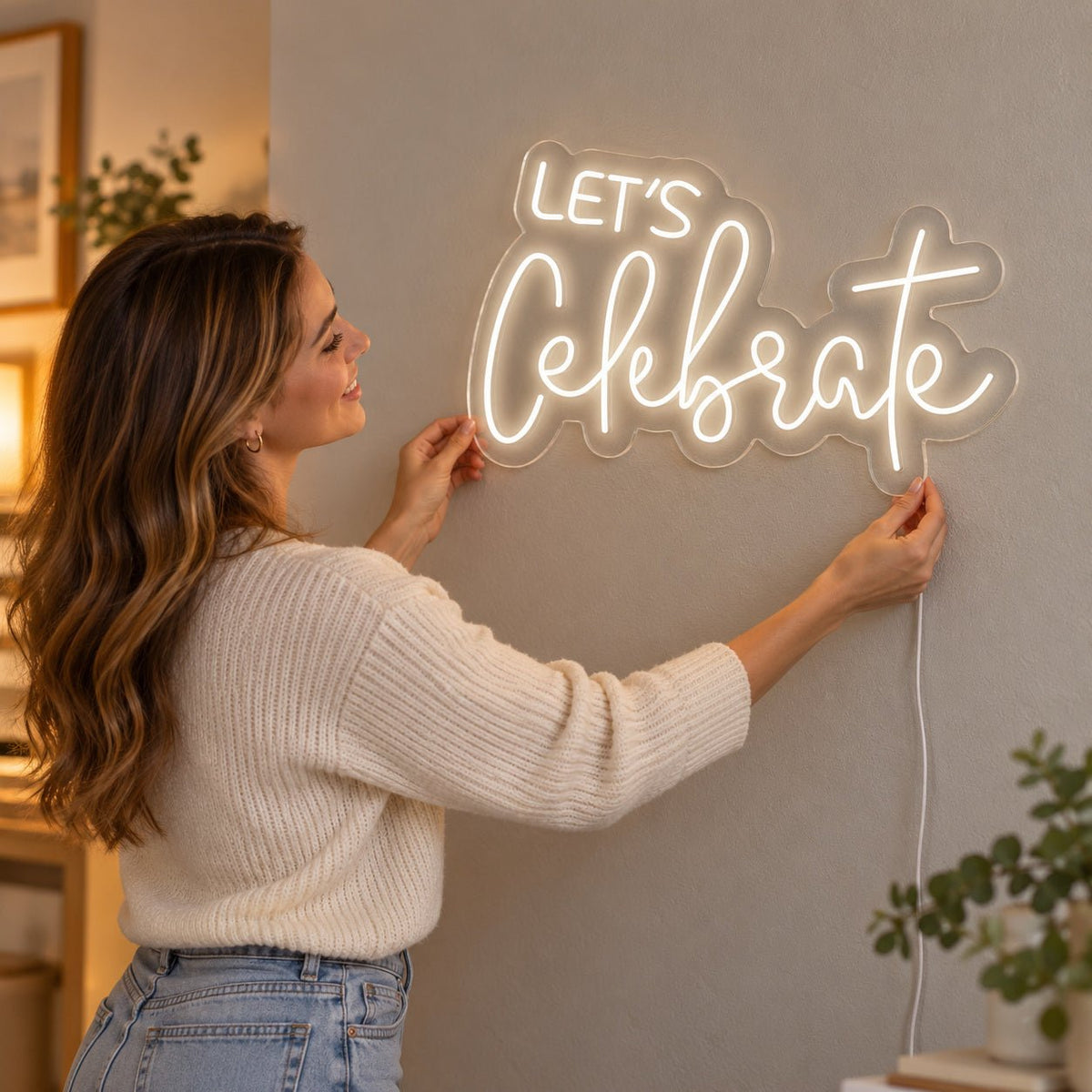Lets Celebrate White Script LED Neon Sign - Shineneon