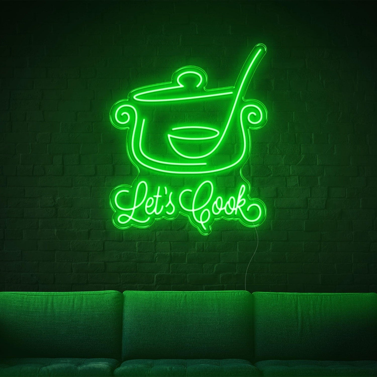 Lets Cook Warm Yellow Led Neon Sign With Pot Spoon Design For Kitchen Dining Decor | Shineneon