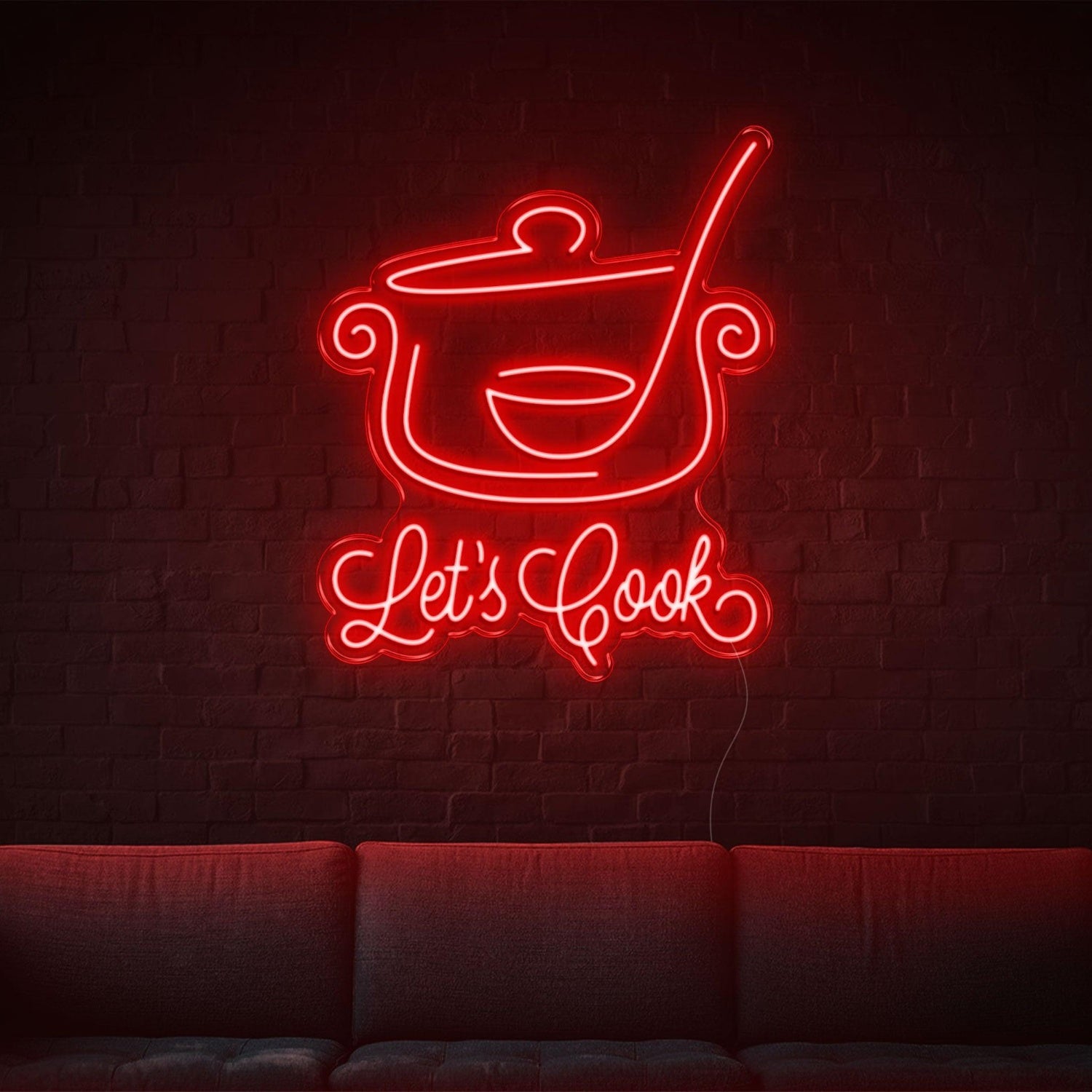Lets Cook Warm Yellow Led Neon Sign With Pot Spoon Design For Kitchen Dining Decor | Shineneon