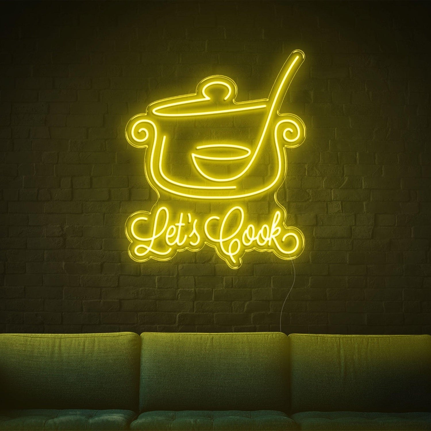 Lets Cook Warm Yellow Led Neon Sign With Pot Spoon Design For Kitchen Dining Decor | Shineneon