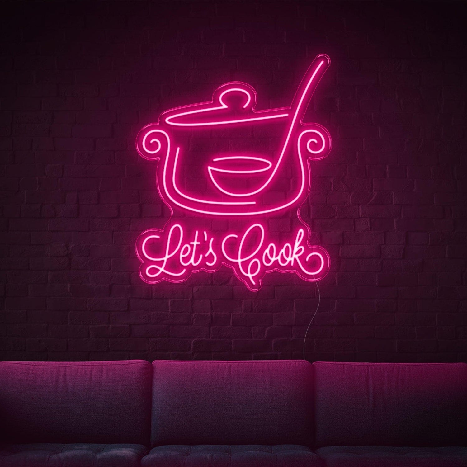 Lets Cook Warm Yellow Led Neon Sign With Pot Spoon Design For Kitchen Dining Decor | Shineneon