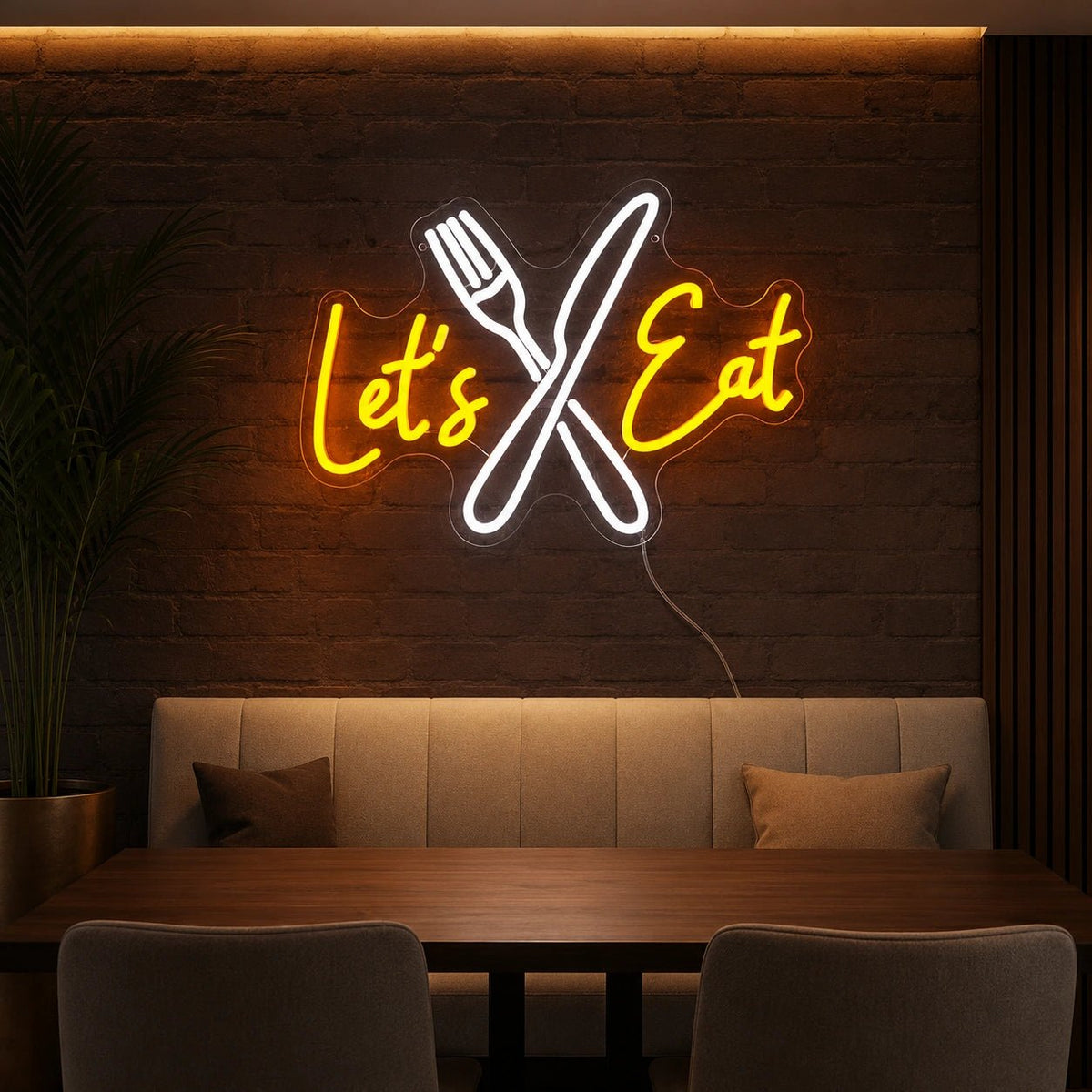 Lets Eat Crossed Fork Knife LED Neon Sign - Shineneon