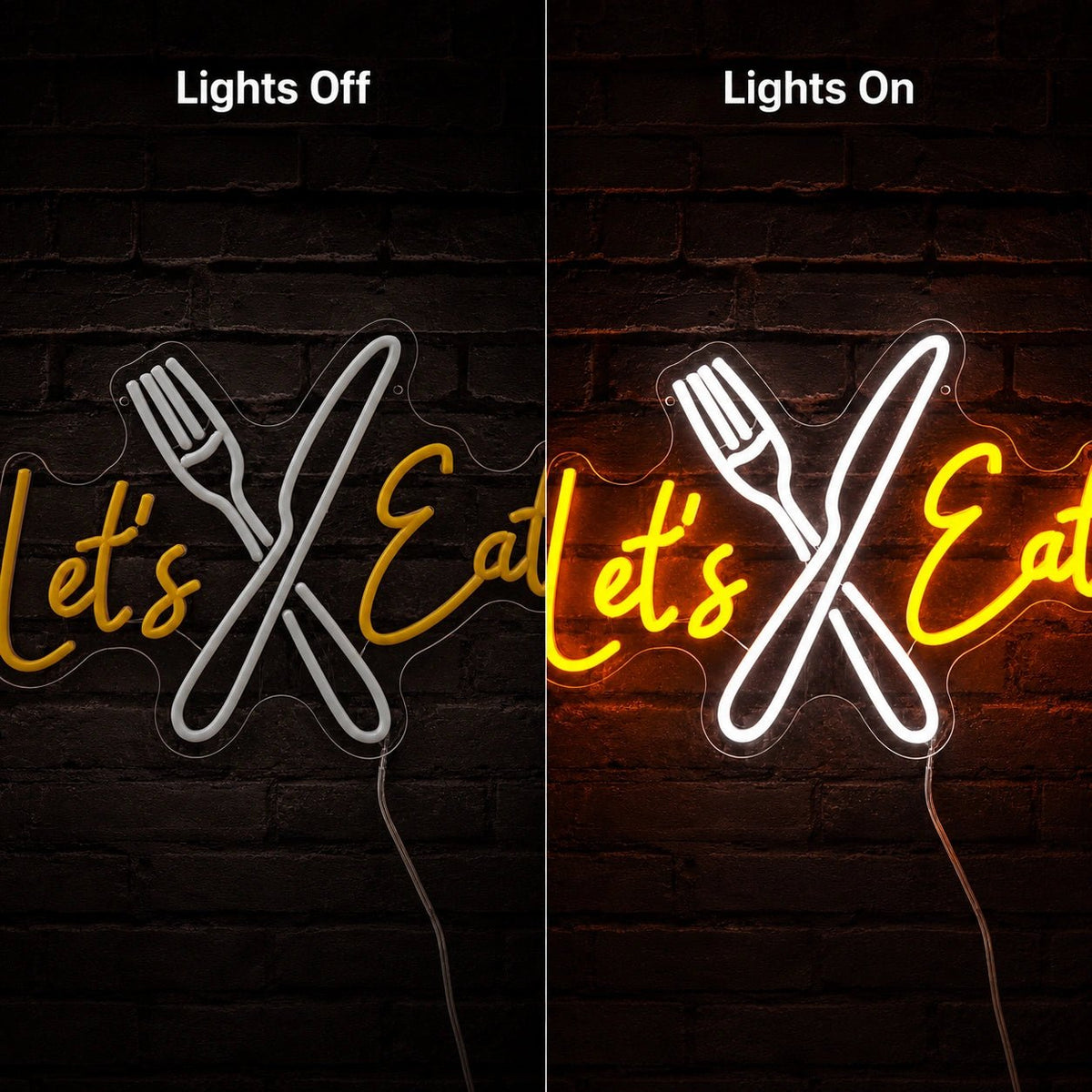 Lets Eat Crossed Fork Knife LED Neon Sign - Shineneon