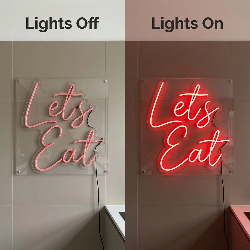 Let's Eat Wall Decor LED Neon Sign - 06 Day Night Comparison
