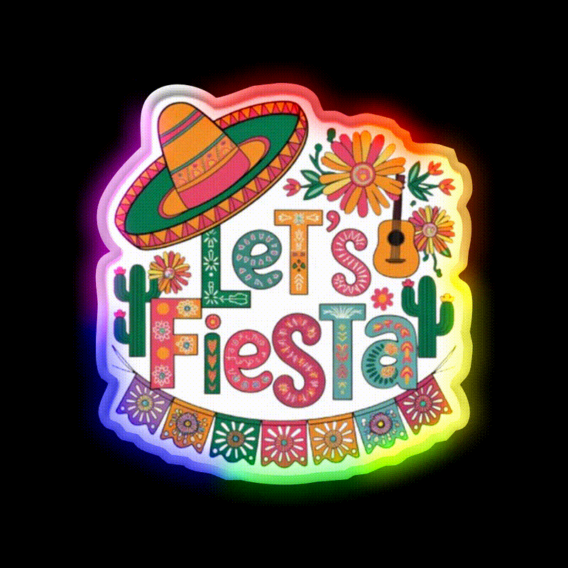 Lets Fiesta Mexican Party Celebration Heartbeat Taco Led Neon Sign Rgb Color - LED neon sign close-up detail