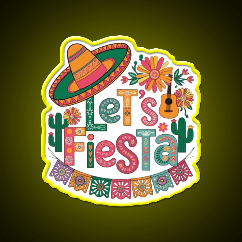 Lets Fiesta Mexican Party Celebration Heartbeat Taco Led Neon Sign Rgb Color - Shineneon
