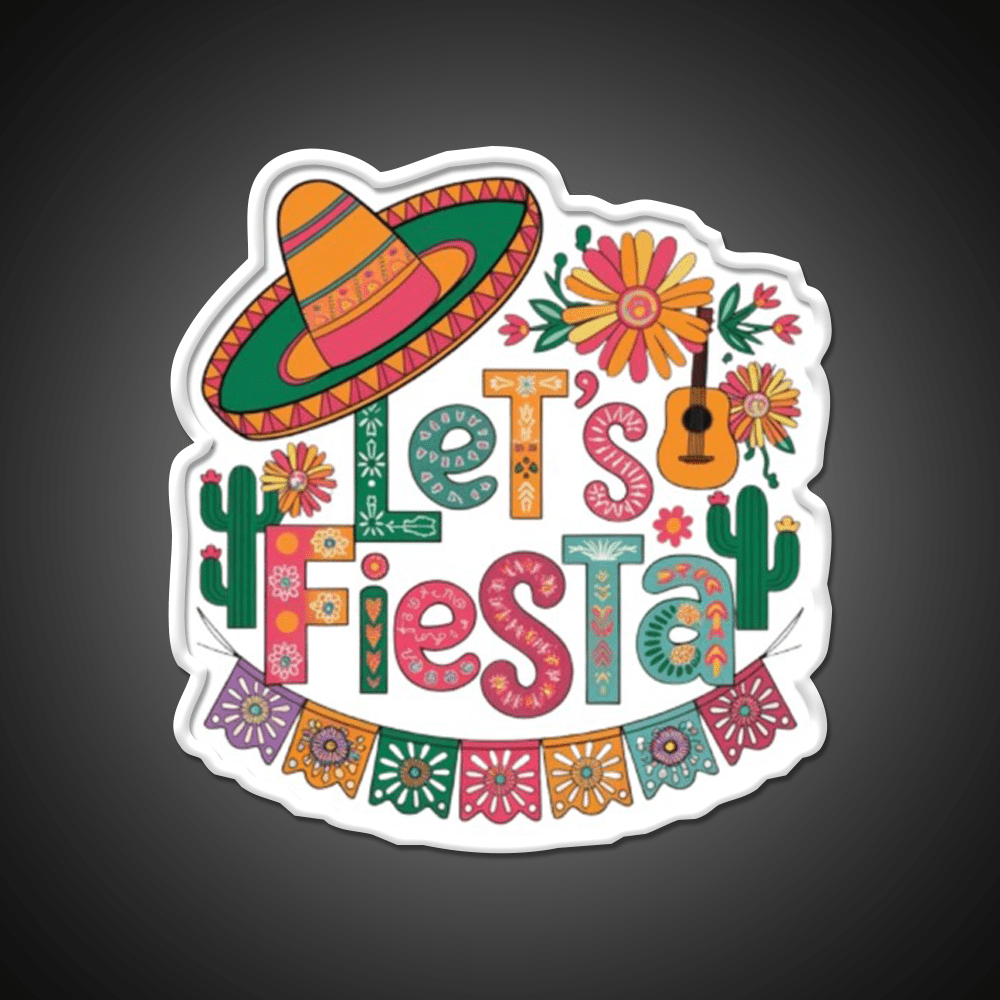 Lets Fiesta Mexican Party Celebration Heartbeat Taco Led Neon Sign Rgb Color - Shineneon