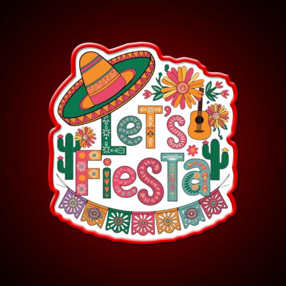 Lets Fiesta Mexican Party Celebration Heartbeat Taco Led Neon Sign Rgb Color - Shineneon