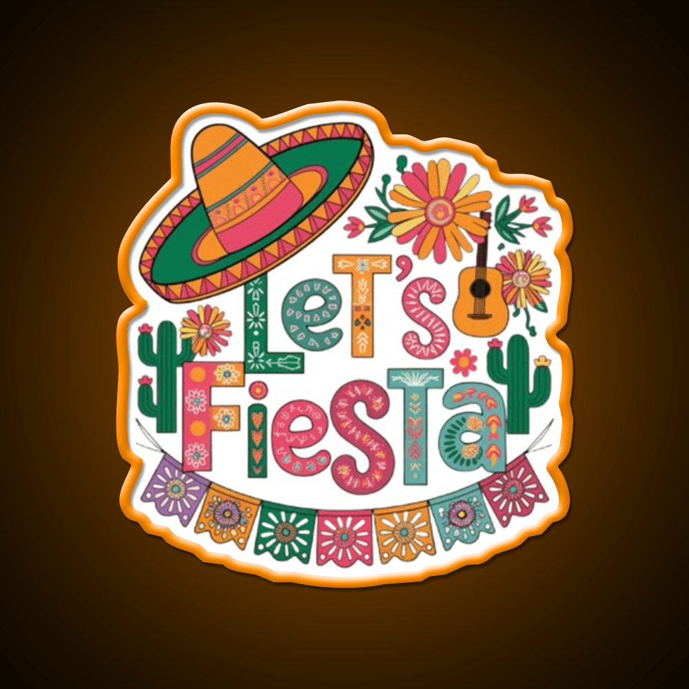 Lets Fiesta Mexican Party Celebration Heartbeat Taco Led Neon Sign Rgb Color - Shineneon