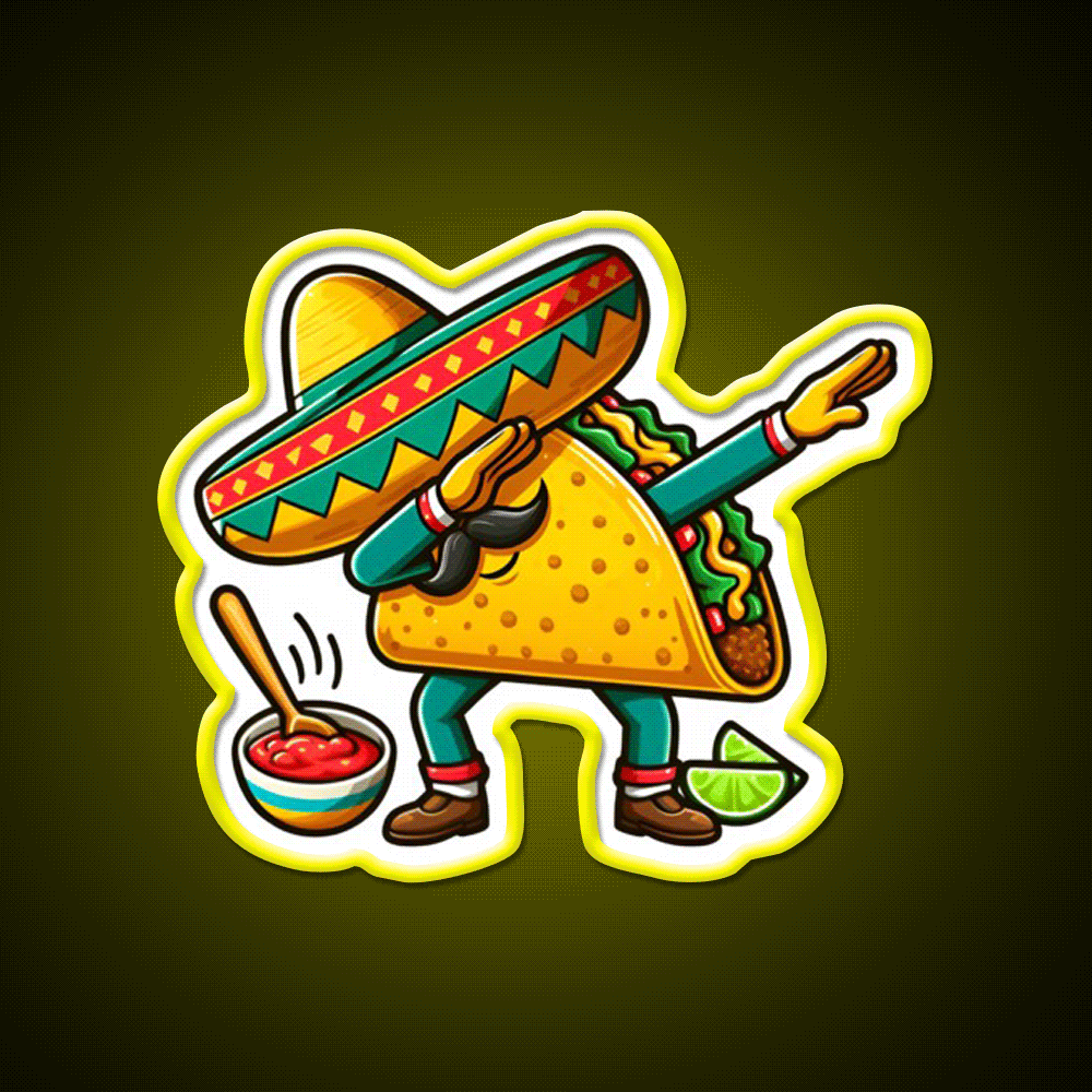 Lets Fiesta Mexican Taco De Mayo Taco Led Neon Sign Food Neon Sign Rgb Color - Custom LED neon sign front view