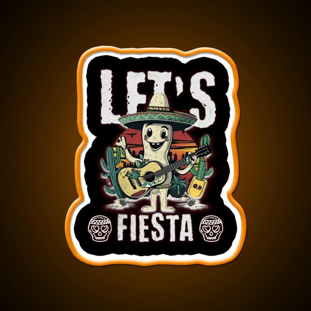 Lets Fiesta Mexico Fiesta Taco Guitar Cactus Taco Led Neon Sign Rgb Color - Shineneon