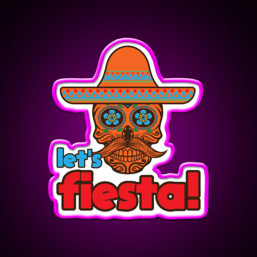Lets Fiesta Skull Sugar Fiesta Taco Led Neon Sign Mexican Food Sign Rgb Color - Shineneon