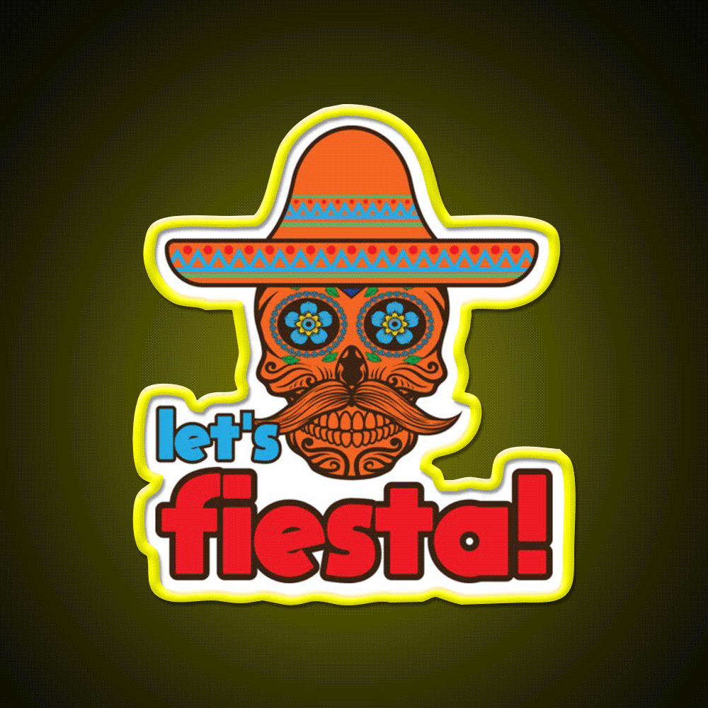 Lets Fiesta Skull Sugar Fiesta Taco Led Neon Sign Mexican Food Sign Rgb Color - Custom LED neon sign front view
