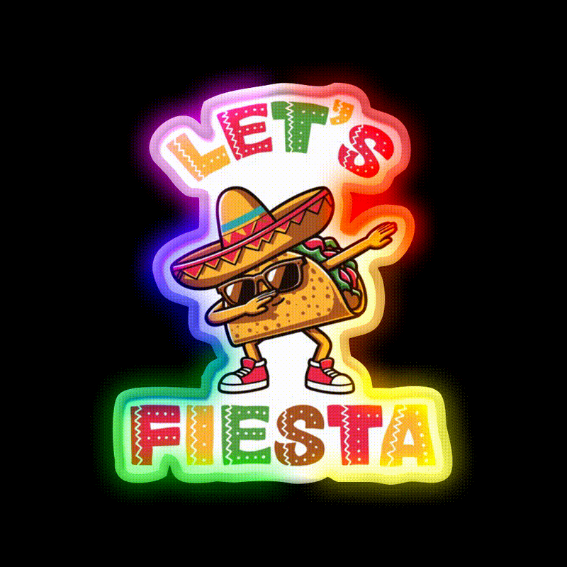 Lets Fiesta Taco Led Neon Sign Mexican Food Sign Food Neon Sign Rgb Color - LED neon sign close-up detail