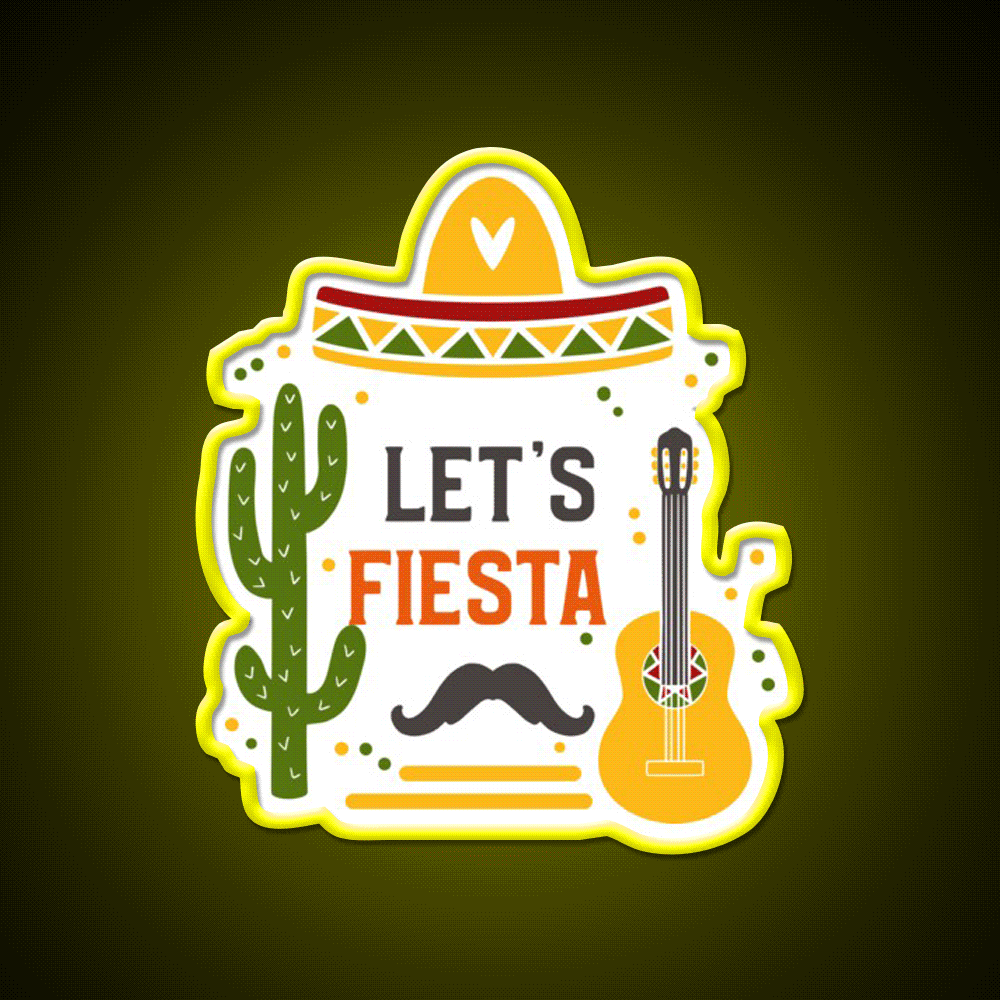 Lets Fiesta Taco Led Neon Sign Mexican Food Sign Wall Light Rgb Color - Custom LED neon sign front view