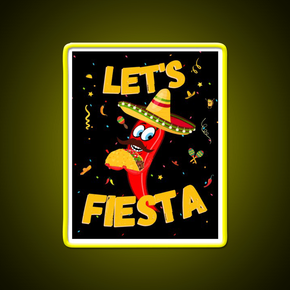 Lets Fiesta Taco Led Neon Sign Mexican Food Sign Wall Sign Rgb Color - Custom LED neon sign front view