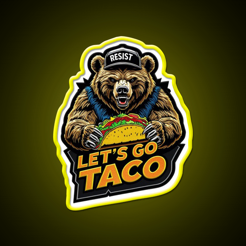 Lets Go Taco Embroidered Bear With Taco Fun Taco Led Neon Sign Rgb Color - Custom LED neon sign front view