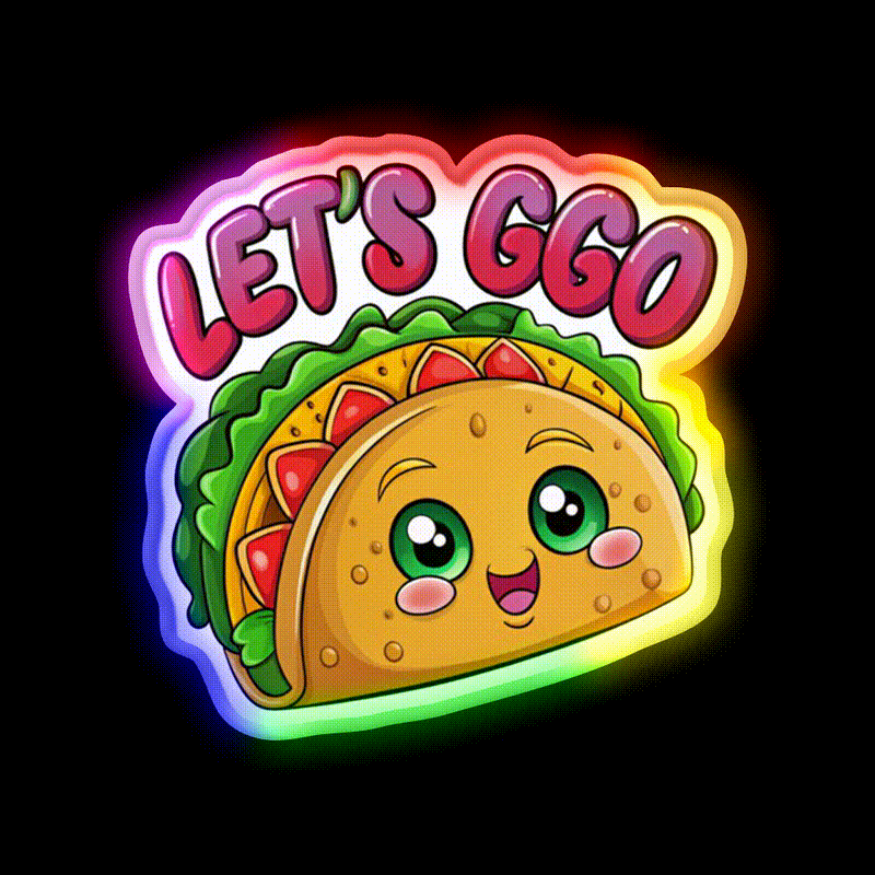 Lets Go Taco Funny Taco Led Neon Sign Mexican Food Sign Wall Art Rgb Color - LED neon sign close-up detail