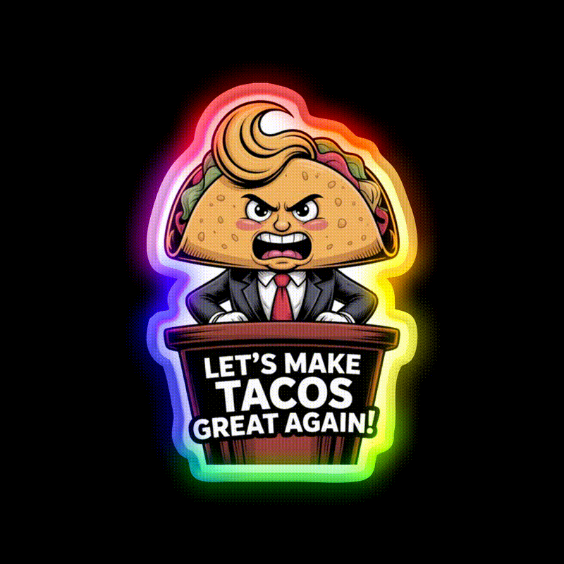 Lets Make Tacos Great Again Funny Foodie Parody Taco Led Neon Sign Rgb Color - LED neon sign close-up detail