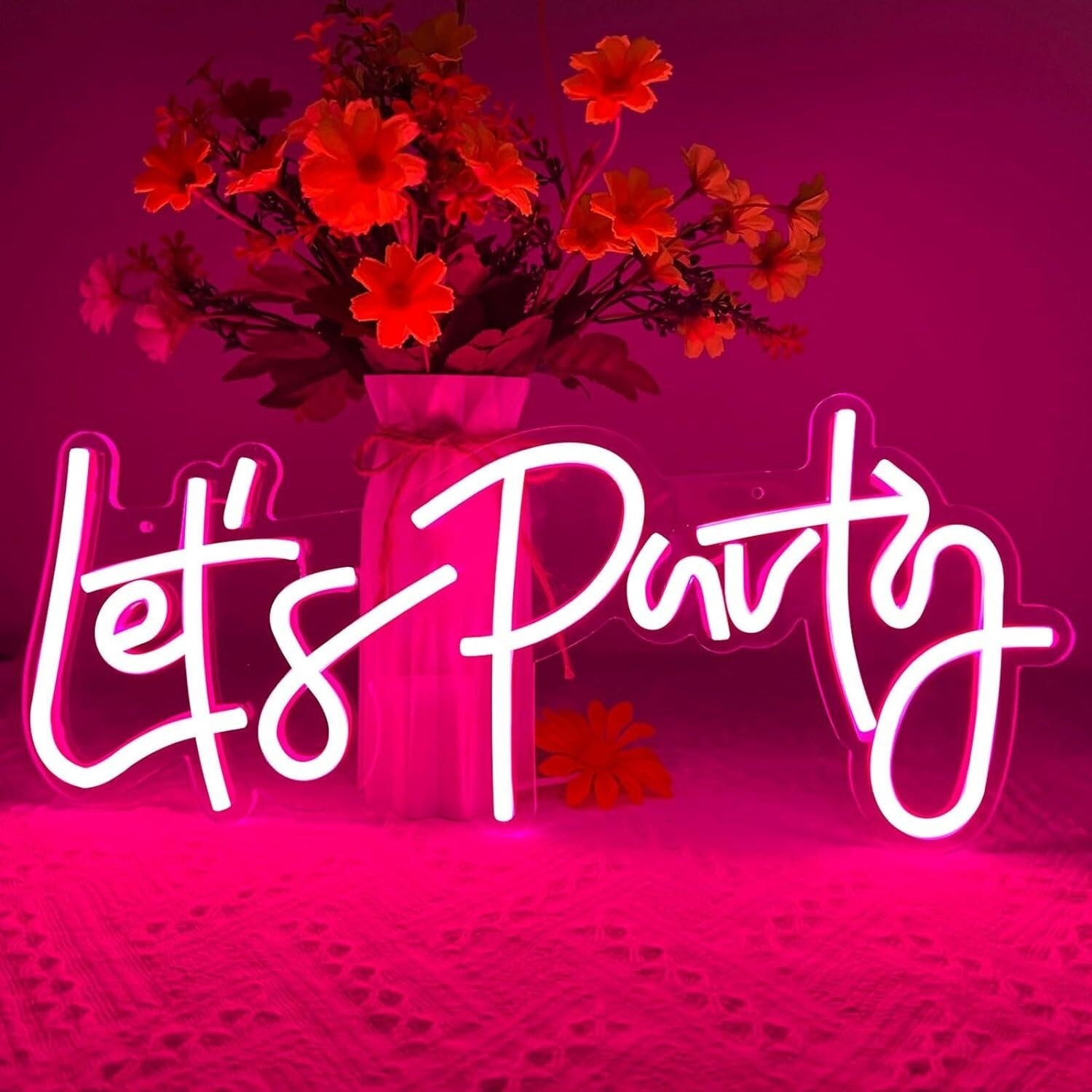 Lets Party Deep Pink Neon Sign Celebration Time | Shineneon