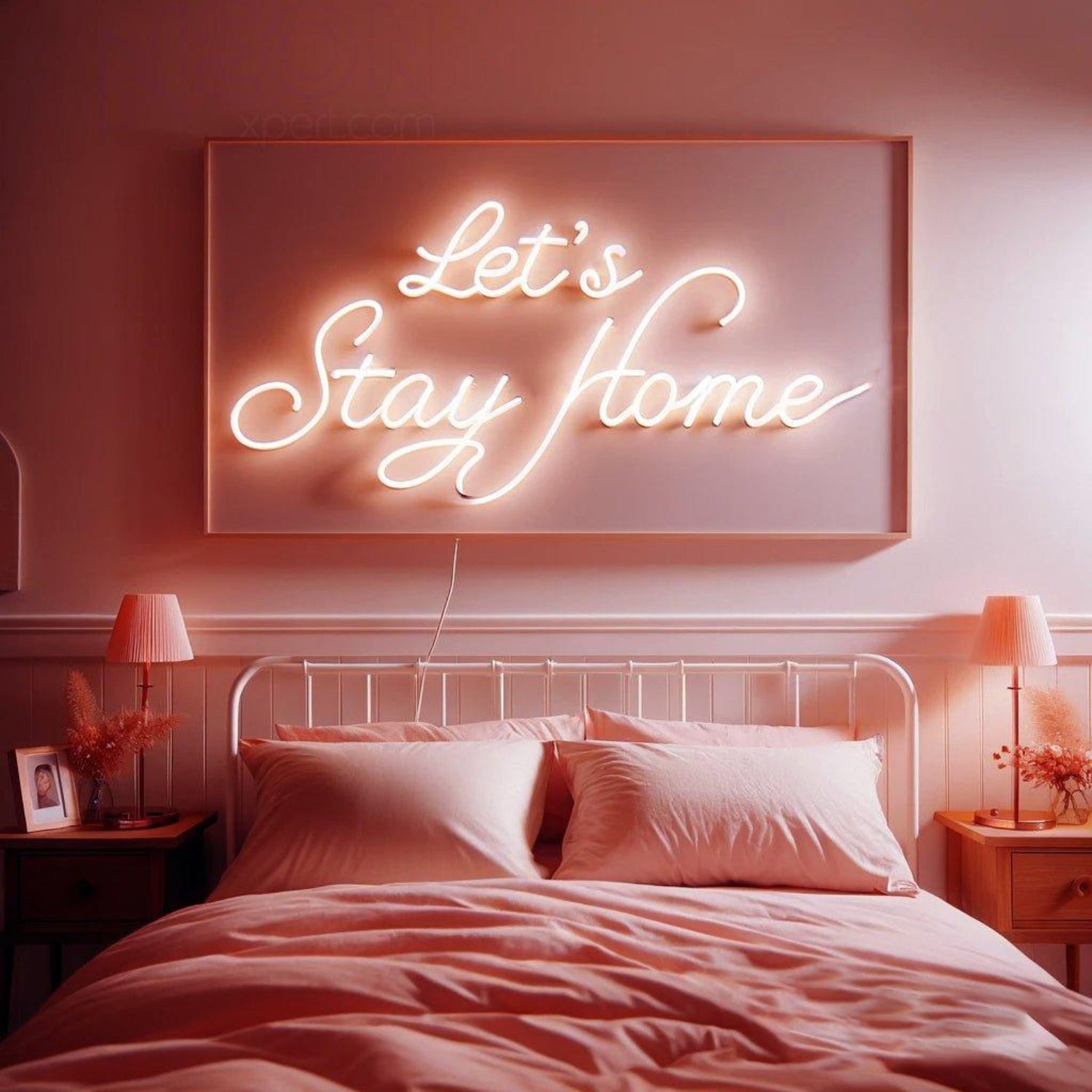 Lets Stay Home Pink Vintage-Style Led Neon Sign For Cozy Bedroom Wall Decor | Shineneon