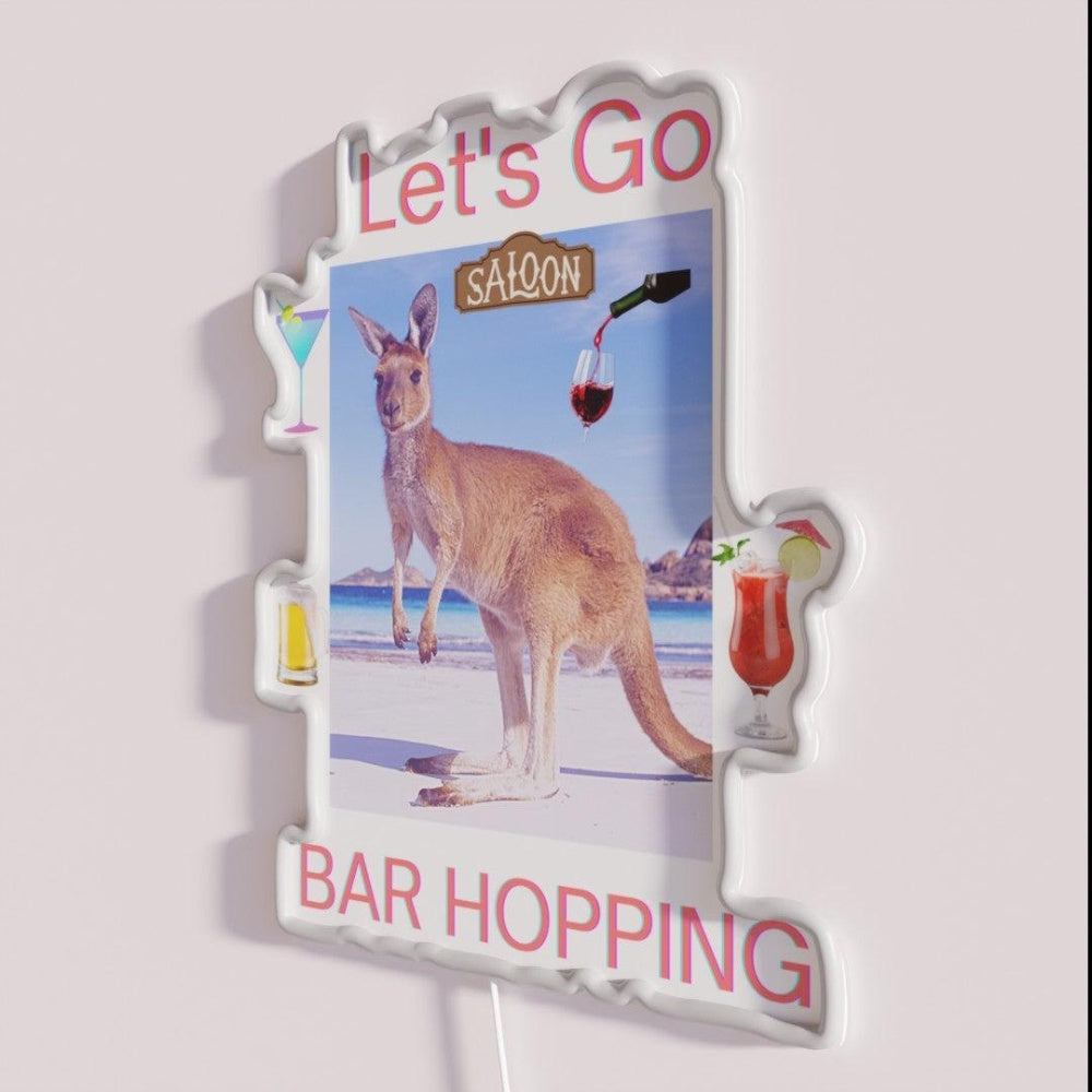 Letsgo Bar Hopping Rgb Led Neon Sign - Neon sign mounted on wall in room