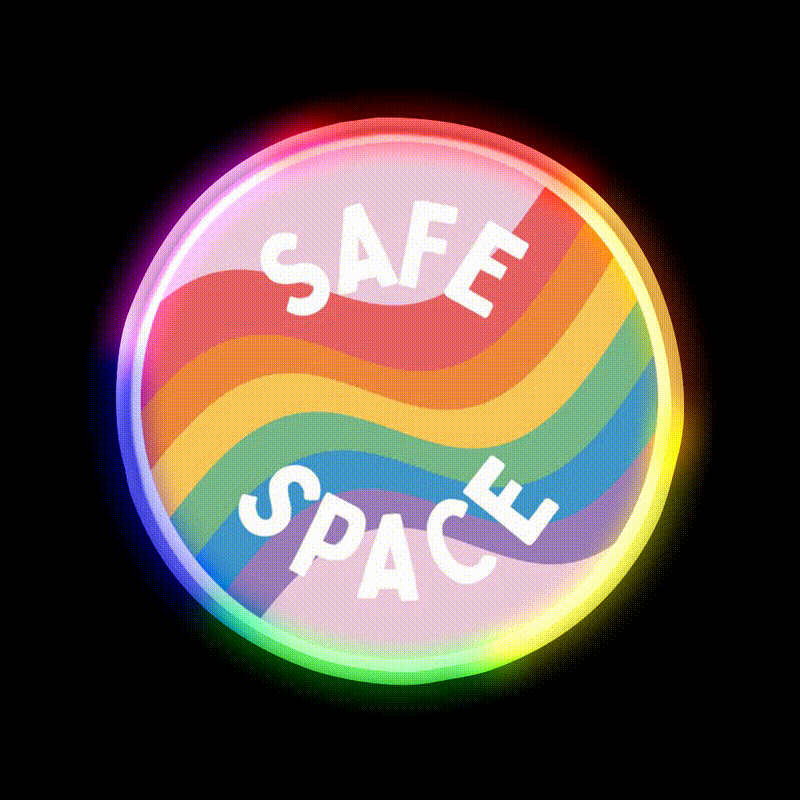 Lgbt Safe Space Everyone Is Welcome Here Welcome Led Neon Sign Open Sign Rgb Color - LED neon sign close-up detail
