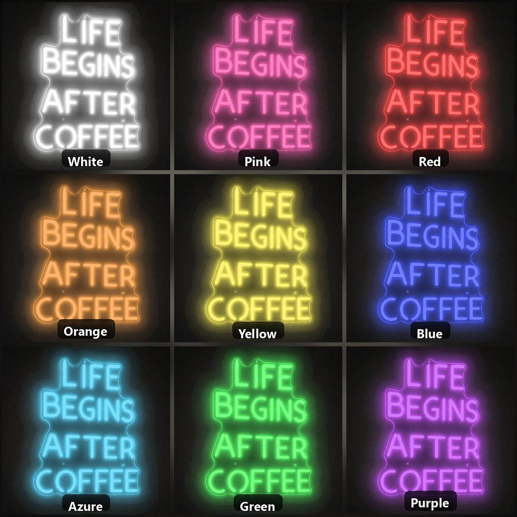 Life Begins After Coffee LED Neon Sign Home Bar Wall Decoration color grid