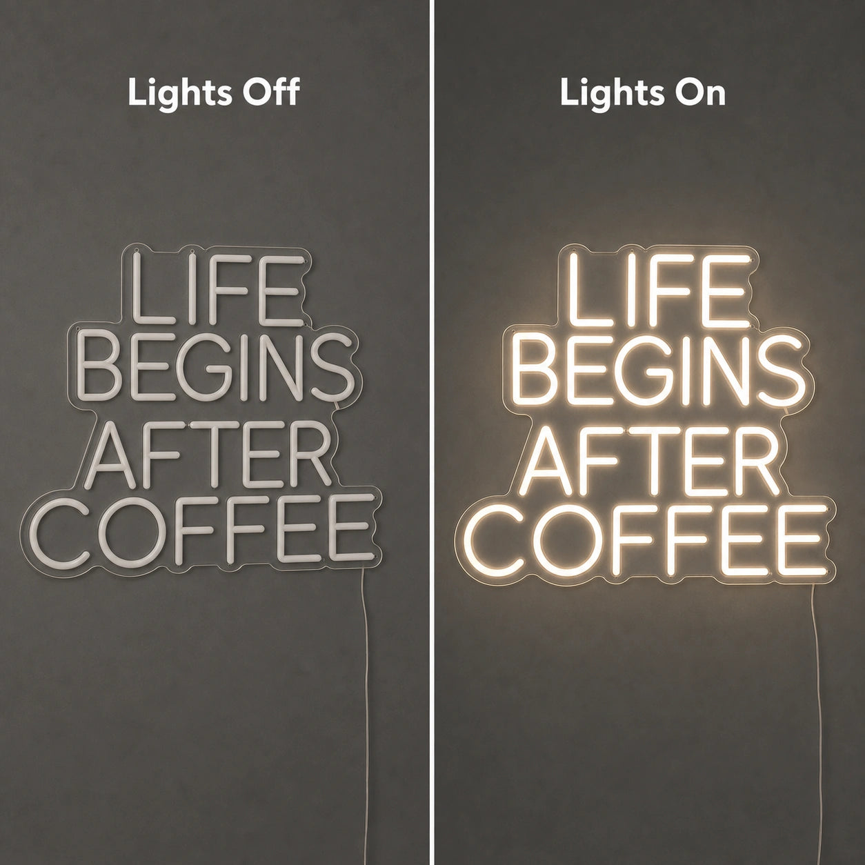 Life Begins After Coffee Room Decor LED Neon Sign Home Garage Wall Decoration day and night comparison