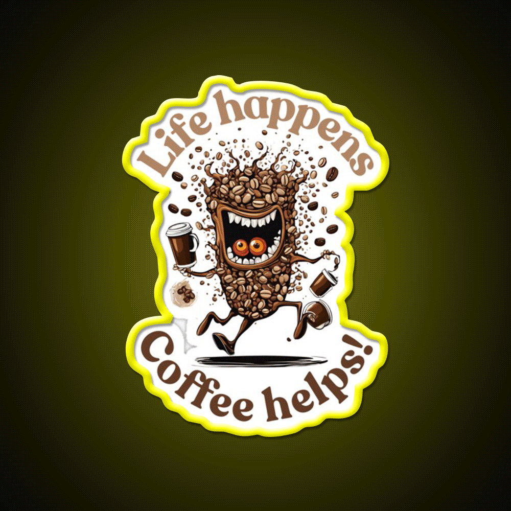 Life Happens Coffee Helps Cafe Led Neon Sign Espresso Bar Art Rgb Color