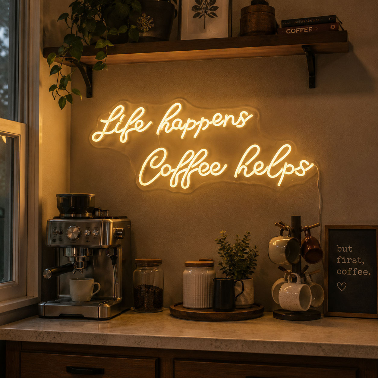 Life Happens Coffee Helps LED Neon Sign Wall Neon Sign - 03 Real Lifestyle Scene