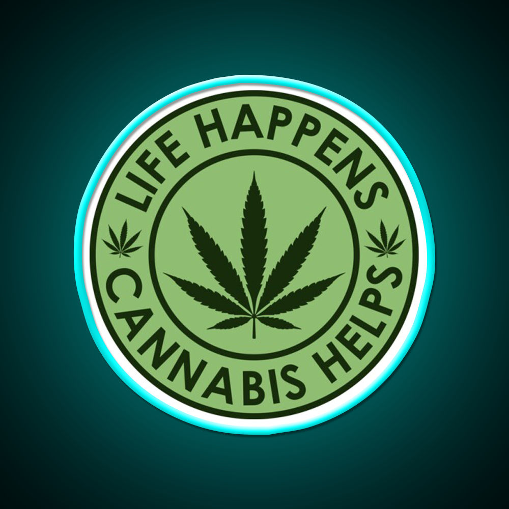 Life Happens Helps Hemp Inspired Green Leaf Led Neon Sign Rgb Color - Size and dimension reference