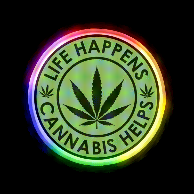 Life Happens Helps Hemp Inspired Green Leaf Led Neon Sign Rgb Color - LED neon sign close-up detail