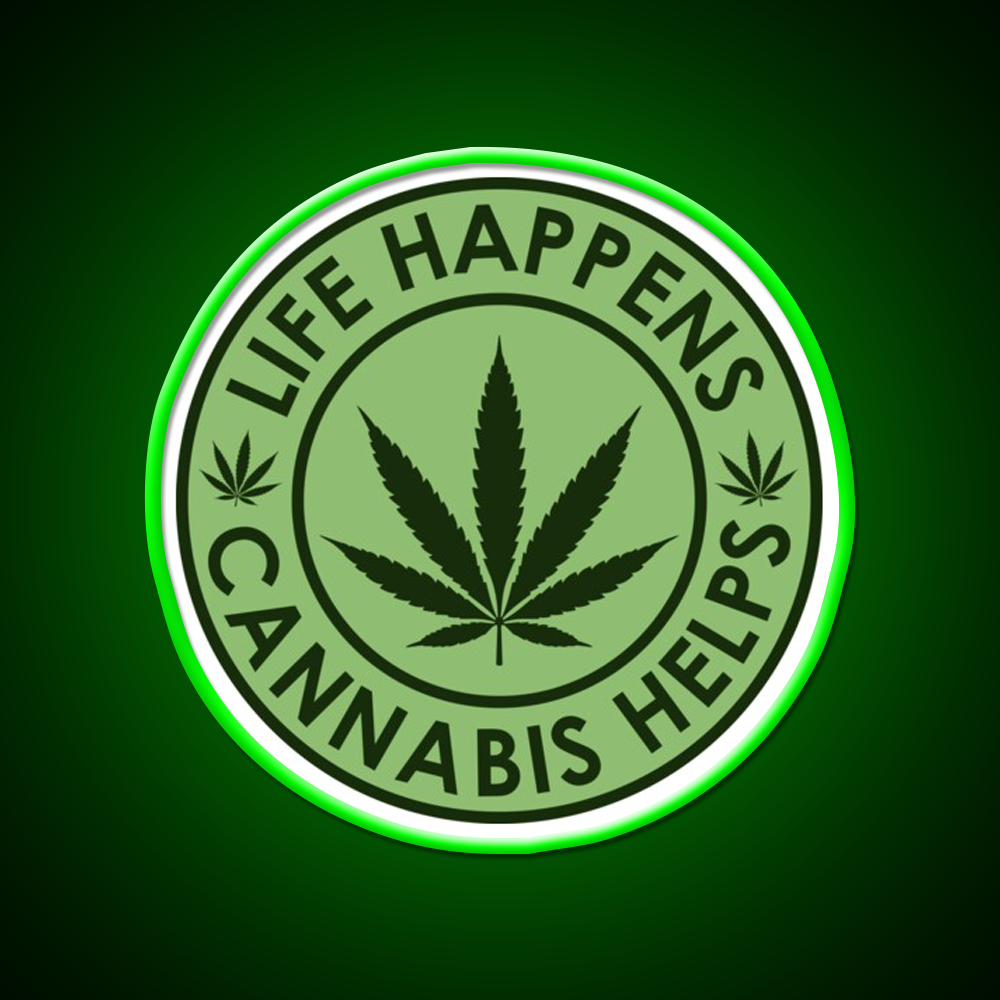 Life Happens Helps Hemp Inspired Green Leaf Led Neon Sign Rgb Color - LED neon sign view 8