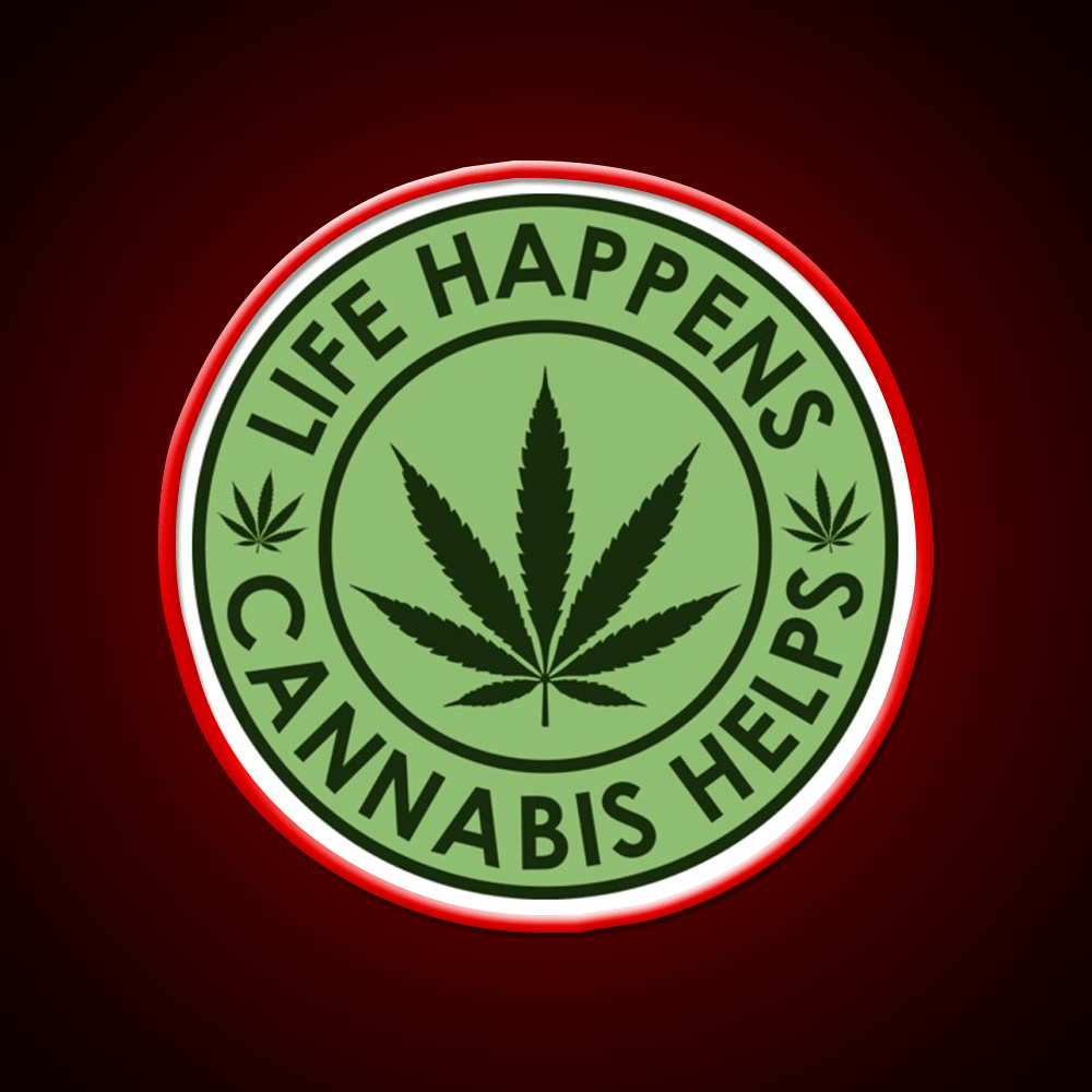 Life Happens Helps Hemp Inspired Green Leaf Led Neon Sign Rgb Color - Shineneon