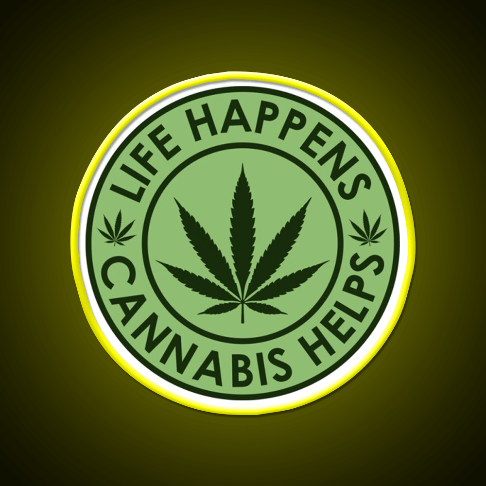 Life Happens Helps Hemp Inspired Green Leaf Led Neon Sign Rgb Color - Shineneon