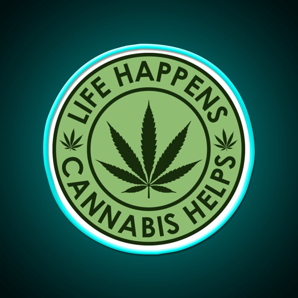Life Happens Helps Hemp Inspired Green Leaf Led Neon Sign Rgb Color - Shineneon