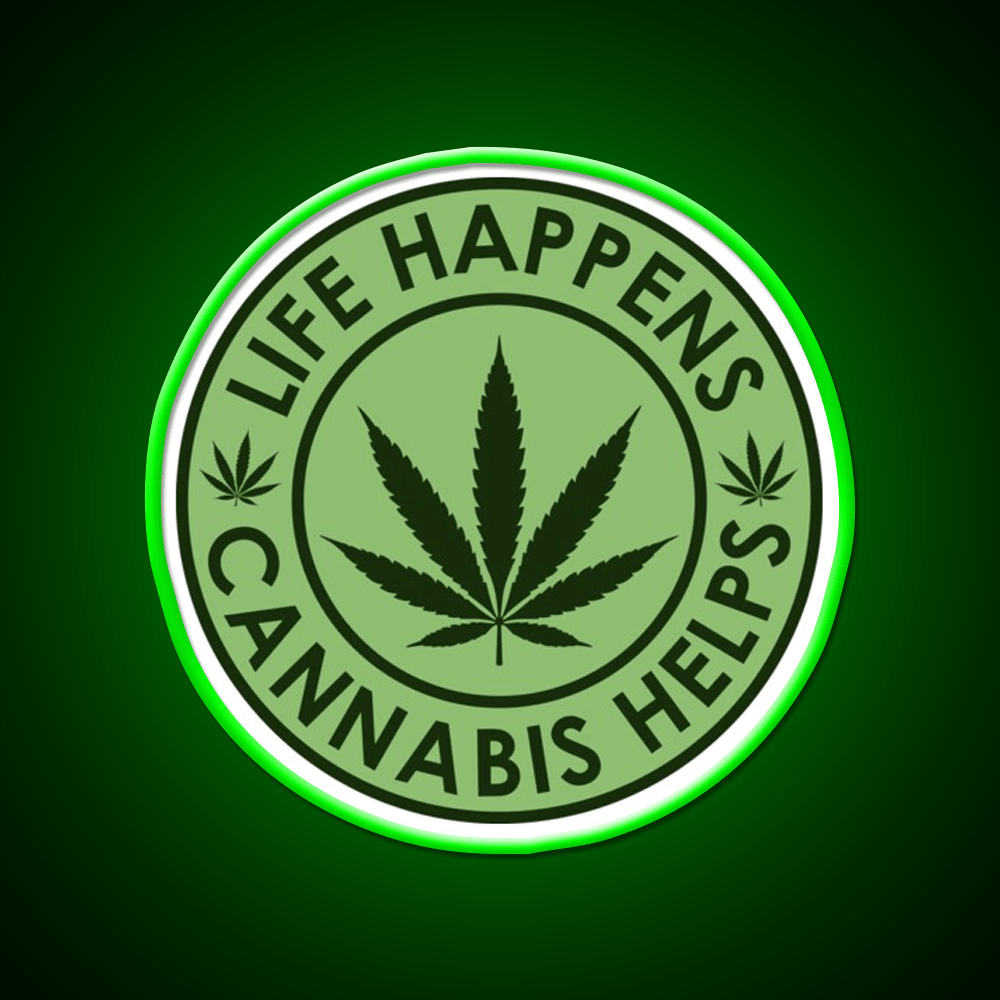 Life Happens Helps Hemp Inspired Green Leaf Led Neon Sign Rgb Color - Shineneon