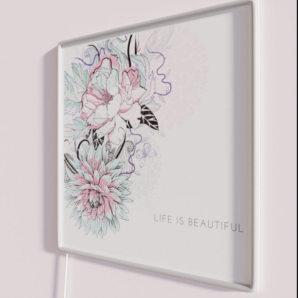 Life Is Beautiful Rgb Led Neon Sign - Neon sign mounted on wall in room