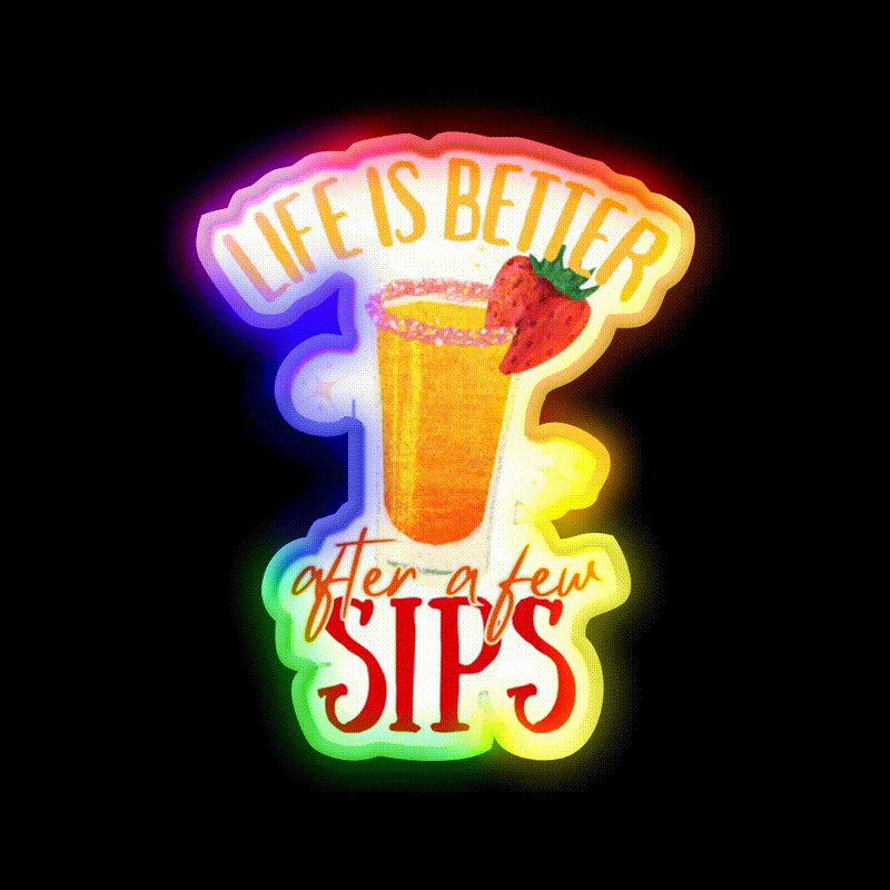 Life Is Better After Few Sips Cocktail Bar Decor Led Neon Sign Rgb Color - LED neon sign close-up detail