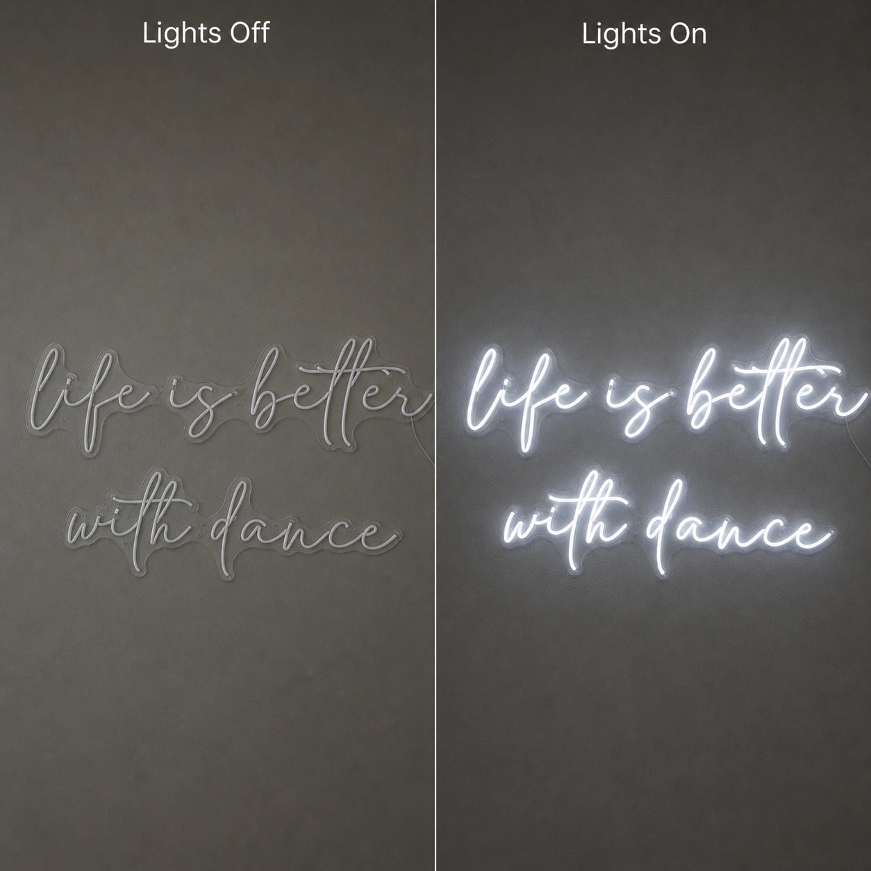 Life Is Better LED Neon Sign Home Garage Wall Decoration day and night comparison